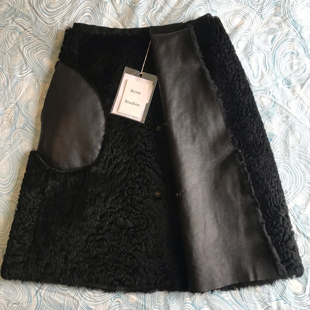 Acne leather and Icelandic shearling wrap skirt